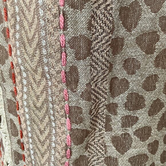 Codello Tan Heart Print Large Rectangular Scarf 72" x 28" Neutral Fall Casual - Picture 5 of 8